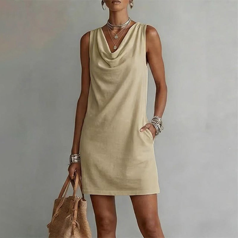 Vestido entallado con cuello barco – Sin mangas, con bolsillos laterales, muy versátil
