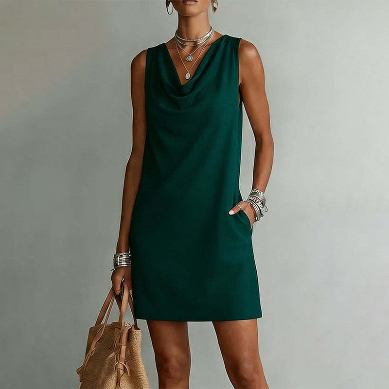 Vestido entallado con cuello barco – Sin mangas, con bolsillos laterales, muy versátil